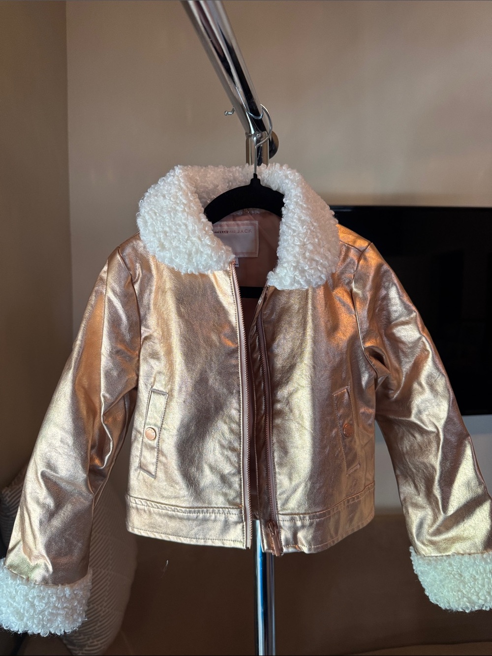Janie and Jack: Metallic Rose Gold Faux-Sherpa Collar Kids Jacket